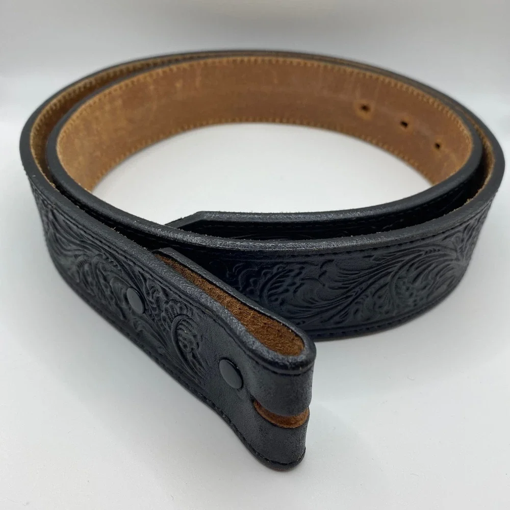 Justin Belt Mens 38 Black 242BK Western Floral Tooled Top Grain Cowhide USA Made